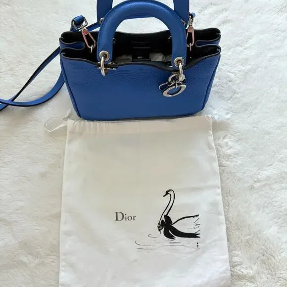 Christian Dior mini electric blue grained calf leather small Bag Authentic